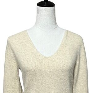 Carole Little Sweater Womens Medium‎ Cream V Neck Knit Angora Rabbit Lambs Wool